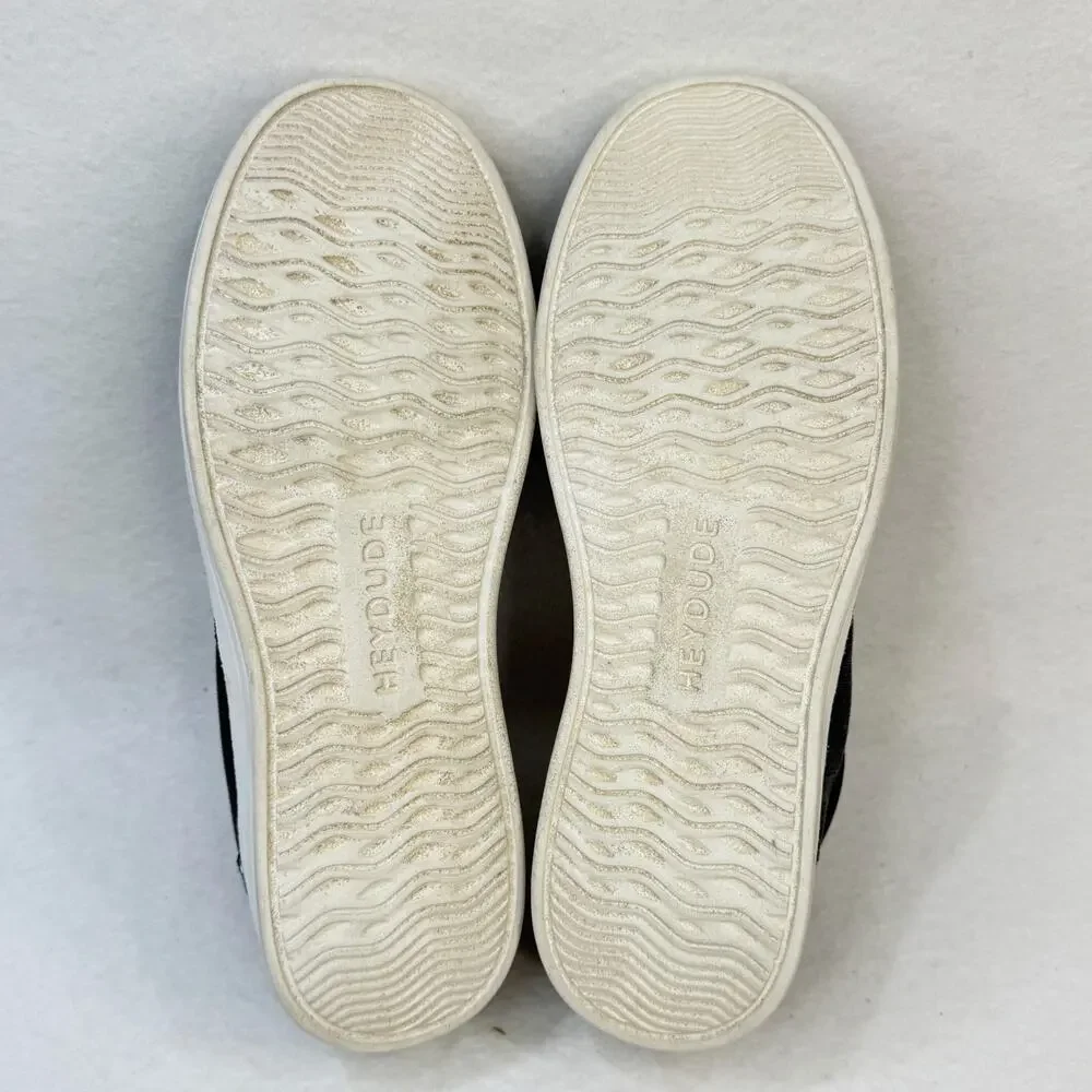 HeyDude Womens Karina Slip On Casual Canvas Sneakers Gray Black Snake Size 9